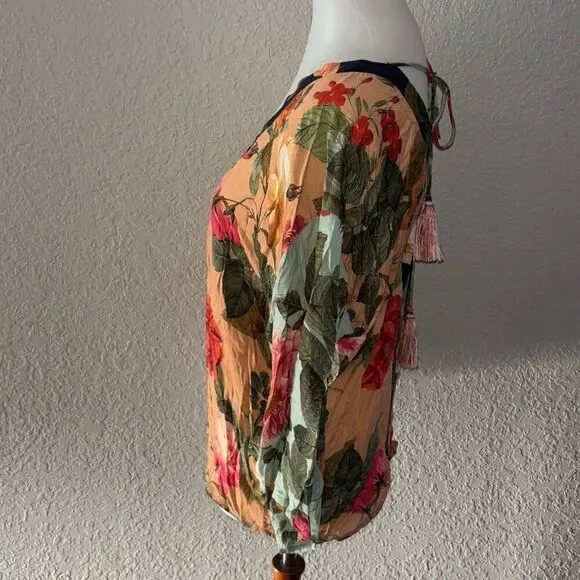 Farm Rio x Anthropologie tassel tie floral top kimono shirt XS - Picture 4 of 9